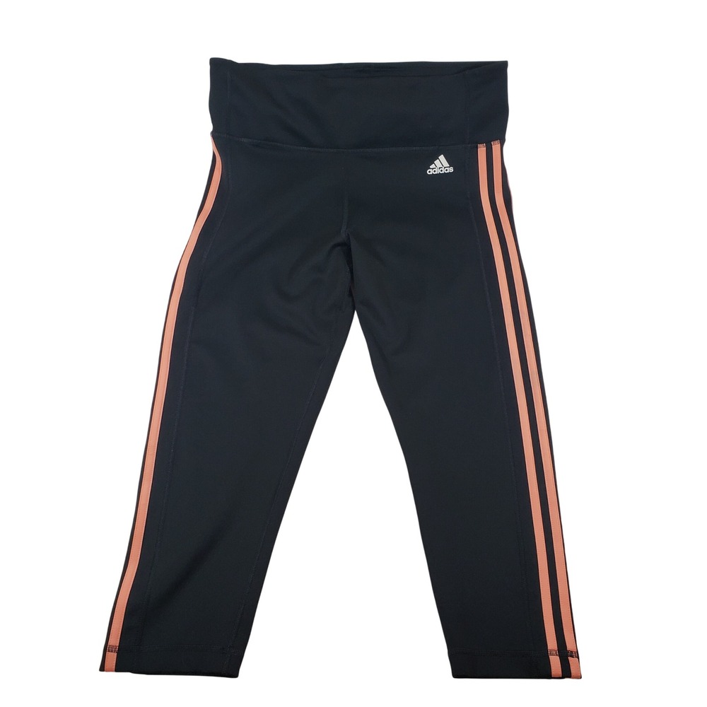 Adidas Womens Black 3 Stripe‎ ClimaLite Capri Leggings Activewear Athletic Large